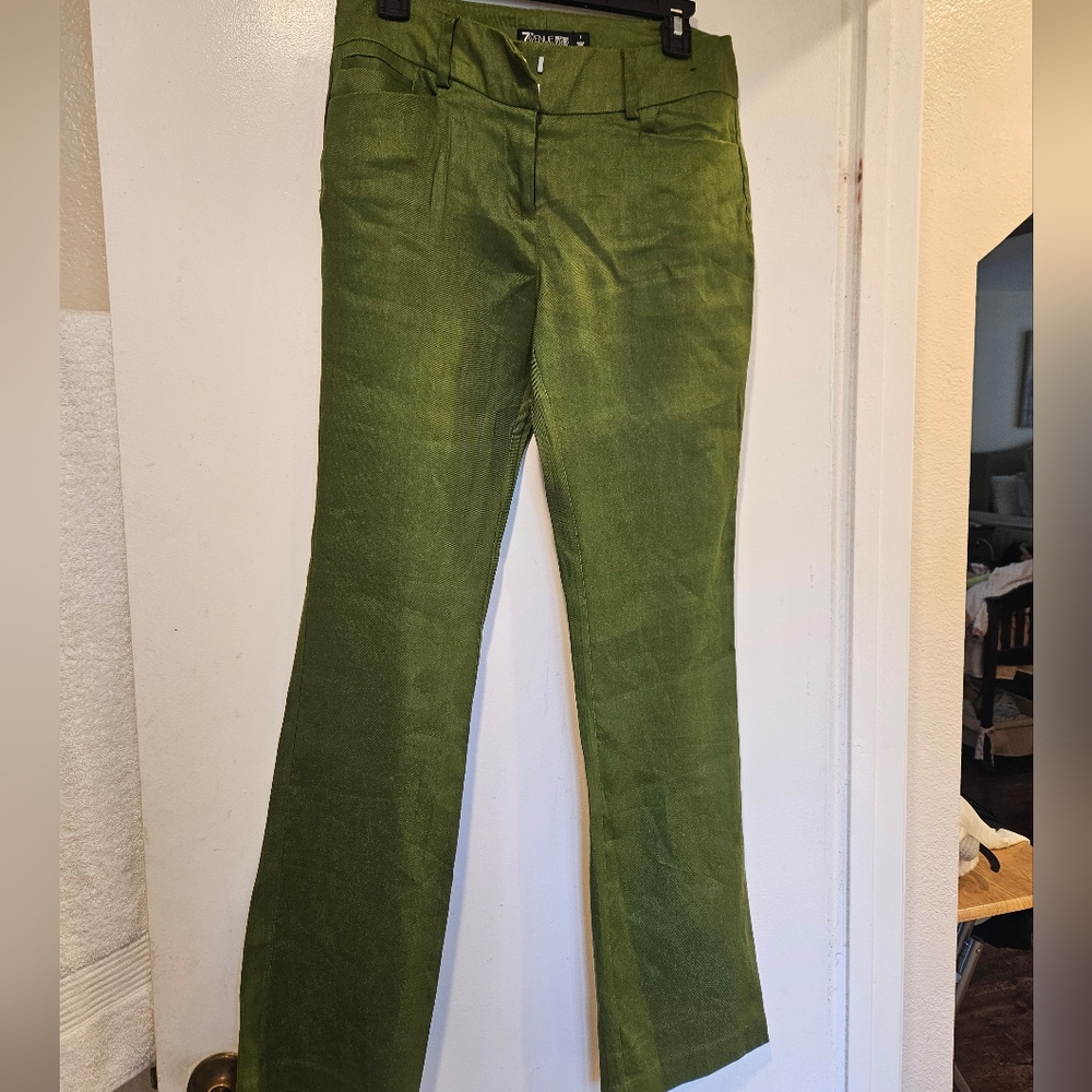 New York & Company Green Linen Boot Cut Pants